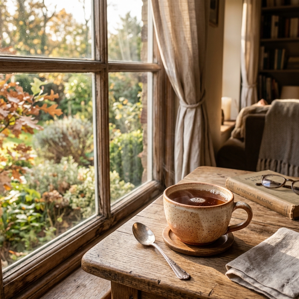 A soothing cup of tea near a window